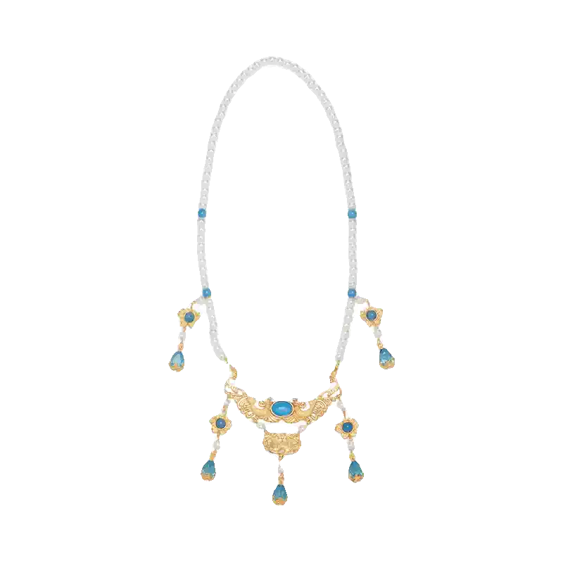 Blue Teardrop Pendant Ancient-Style Necklace - "Floating Raindrop Zero"