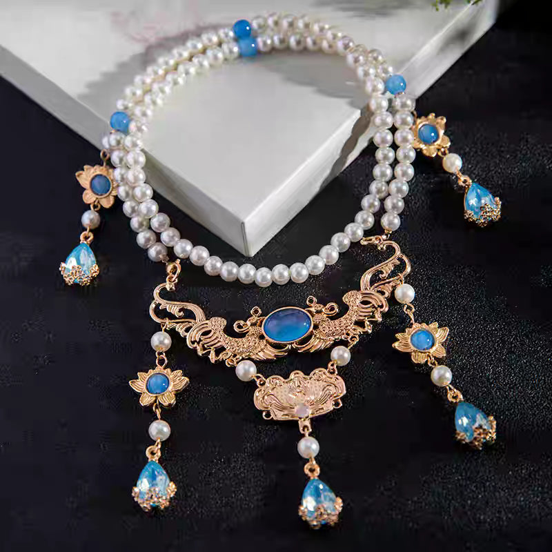 Blue Teardrop Pendant Ancient-Style Necklace - "Floating Raindrop Zero"